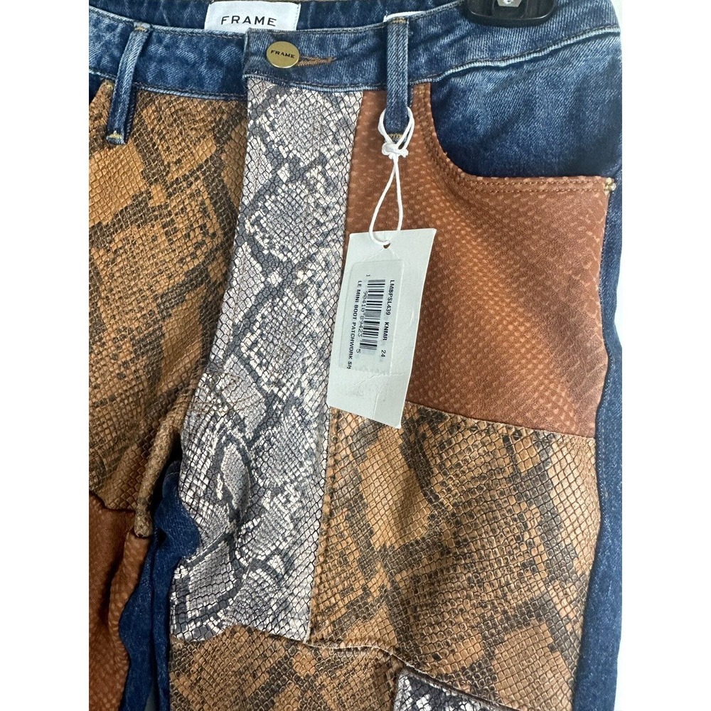 NWT FRAME Le Mini Boot Mid Rise Patchwork Snake Skin Print Jeans Women's Size 24 - Picture 14 of 15